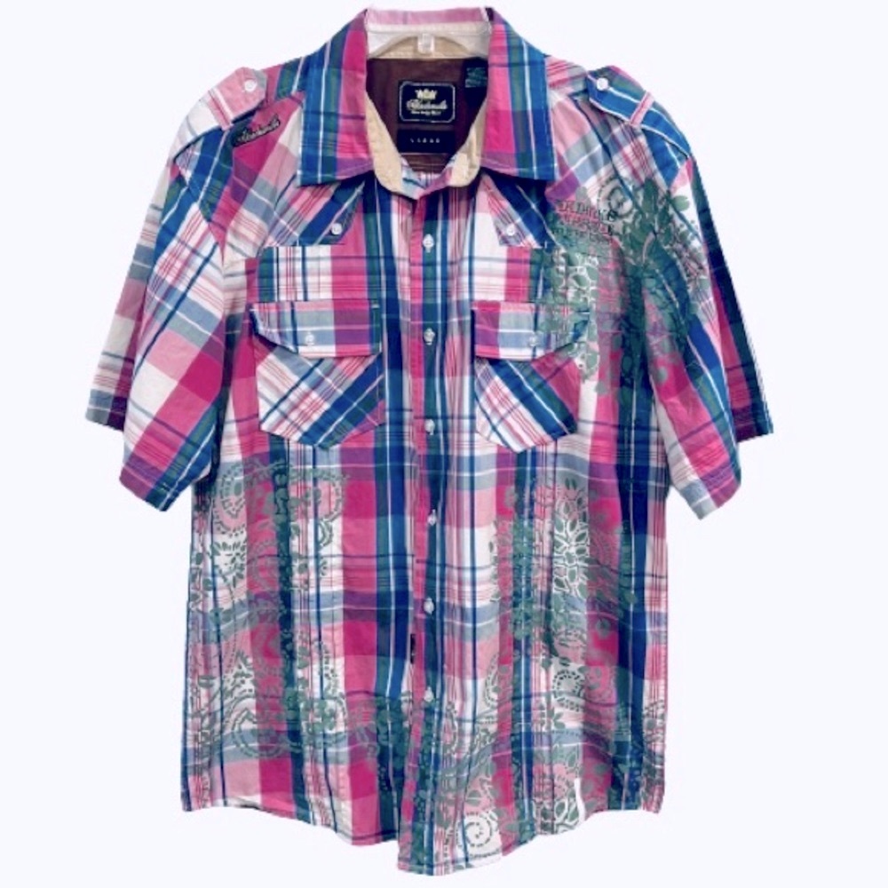 Akademiks Vintage Plaid Button Up Shirt Embellished “Passage to the East”